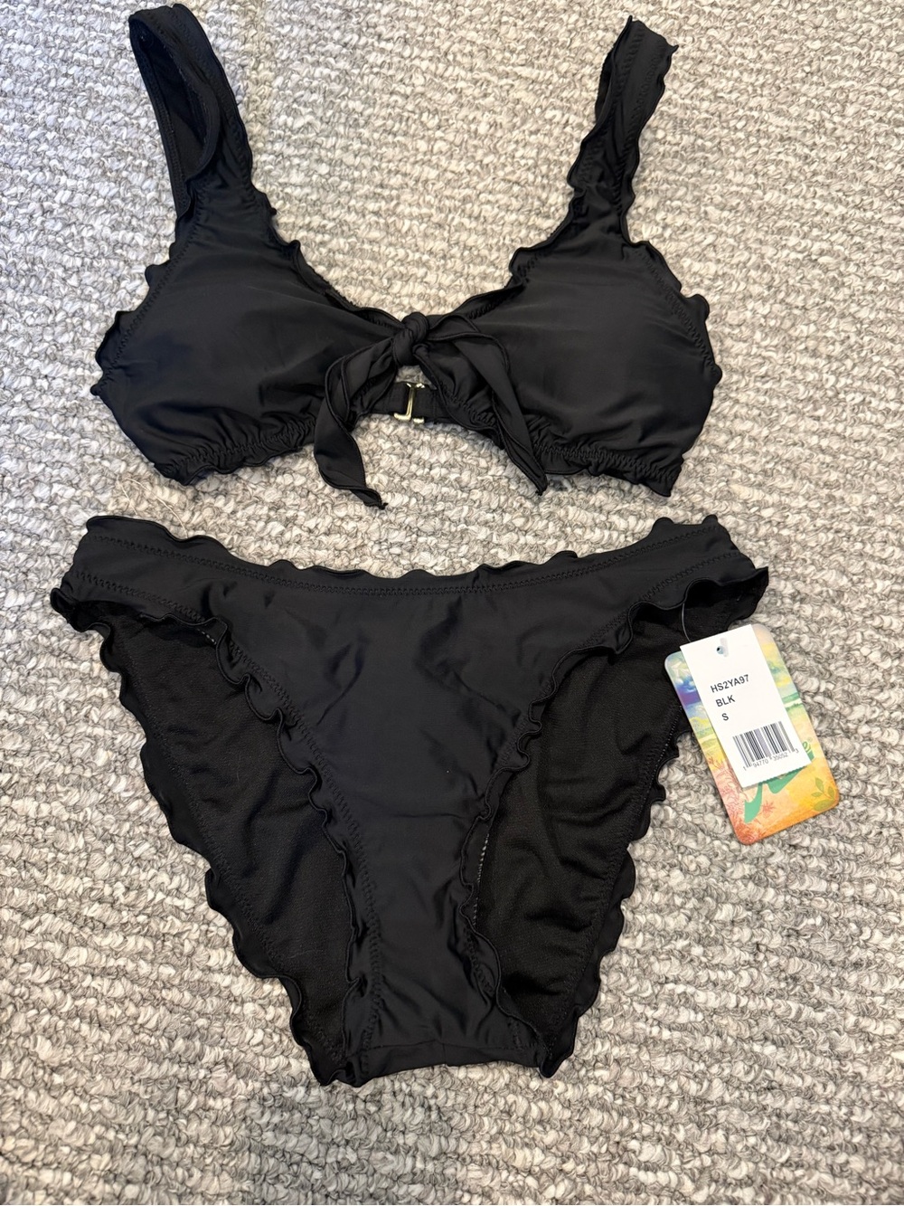 Hobie Black Ruffle Tie-Front Bikini Set